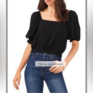 1.State Square Neck Puff Sleeve Crop Blouse Tee